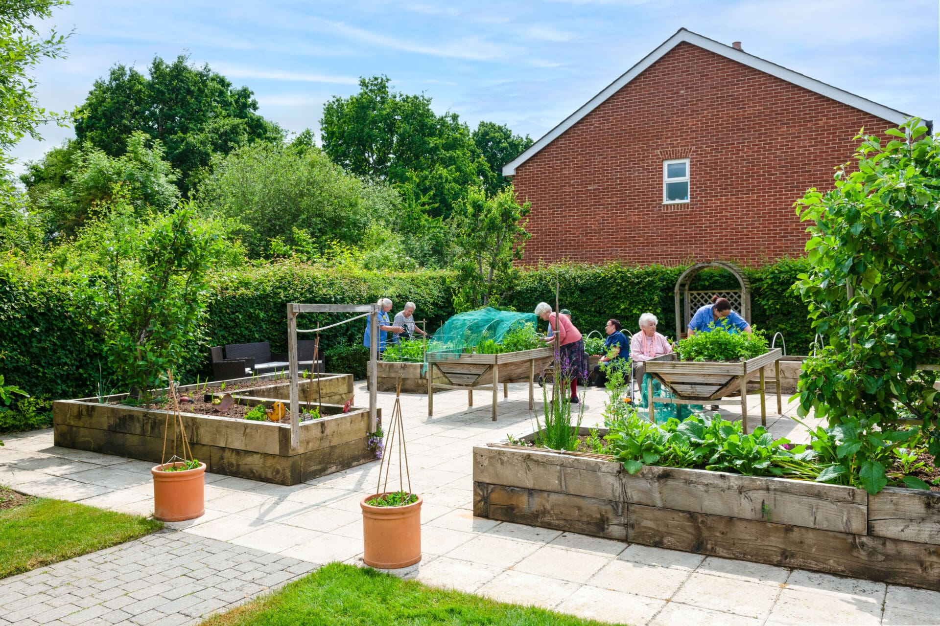 Landscaped gardens at Abbotswood Cour care home in Romsey