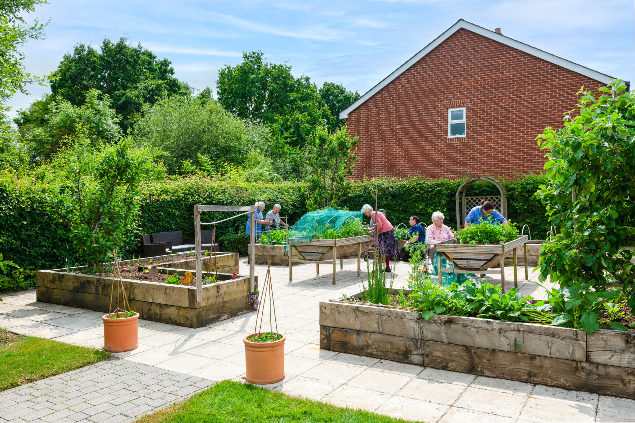 Landscaped gardens at Abbotswood Cour care home in Romsey